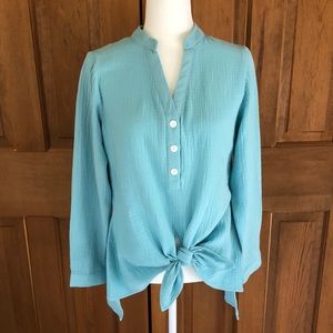 Soft surroundings long sleeve tie front shirt